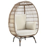 Manhattan Comfort Spezia Freestanding Steel and Rattan Outdoor Egg Chair with Cushions in Cream OD-HC002-CR